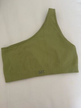 3/$25 Set Active Green One Shoulder Ribbed Sports Bra Sz S